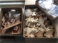 Box Lot of Wood Crafting & Hobby Pieces