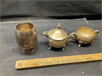Silver plate cream and sugar and other