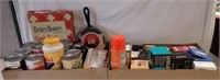 CANNED FOOD, COOKBOOK, SKILLET W/BROWNIE MIX,