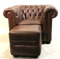 VINTAGE CHESTERFIELD BROWN LEATHER CLUB CHAIR