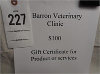 Barron Veterinary Clinic $100 Gift Certificate