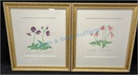 Signed woodblock flowers