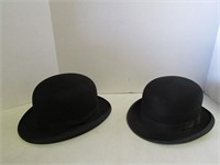Two Vintage Black Round Top Hats