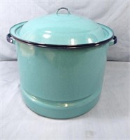 XLARGE TURQUOISE ENAMELWARE STEAMER POT WITH LID