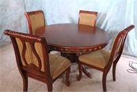 BEAUTIFUL MAHOGANY ROUND DINING TABLE & 4 CHAIRS