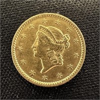 1853- $1 Gold Liberty Head Coin AU