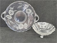 Fostoria Footed Serving Bowl & 2 Handle Platter