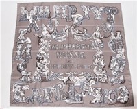 Hermes, "Alphabet Russe" Silk Scarf in Silver