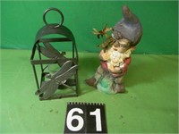 Gnome & Hummingbird Candle Holder