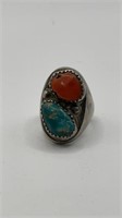 Turquoise and Coral Ring Size 10.25
