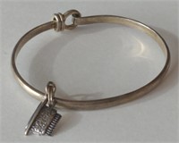Heavy Sterling Silver Latch Bangle With Birthday