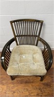 Bamboo and wood chair w/ cushion (some damage)