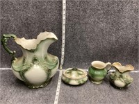 Green Ceramic Pitcher and Dish Set