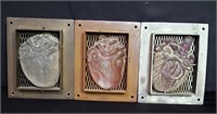 Group of metal-framed glass hearts
