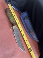 10 inch Damascus  knife with leather