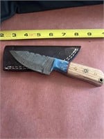 6 inch Damascus steel knife with case
