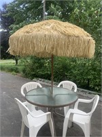 CLEAR TOP TABLE (4) CHAIRS AND GRASS UMBRELLA