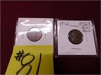 1909 UNC, 1912 MS63 Lincoln Cents