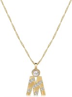 14k Gold-pl .10ct White Topaz Initial "m" Necklace