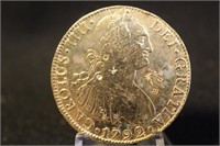 1792 Gold Plated Mexico 8 Reals Silver Coin