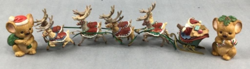 Hallmark Santa sleigh and reindeer set with 2