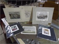 6 Antiquarian matted etchings & prints English & m