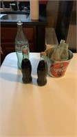 Coca Cola Bucket with Empty Bottles and 2 Sealed