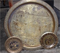 28" Large Brass Eqyptian Wall Saucer + 2 Small
