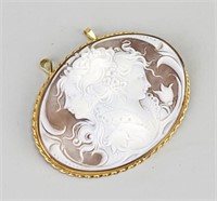 18K Gold Couples Cameo Brooch & Pendant.