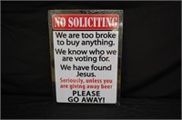 "No Soliciting" Tin Sign