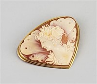 18K Gold Butterfly Cameo Brooch & Pendant.