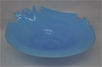 Vintage Blue Swirl Milk Glass Art Bowl
