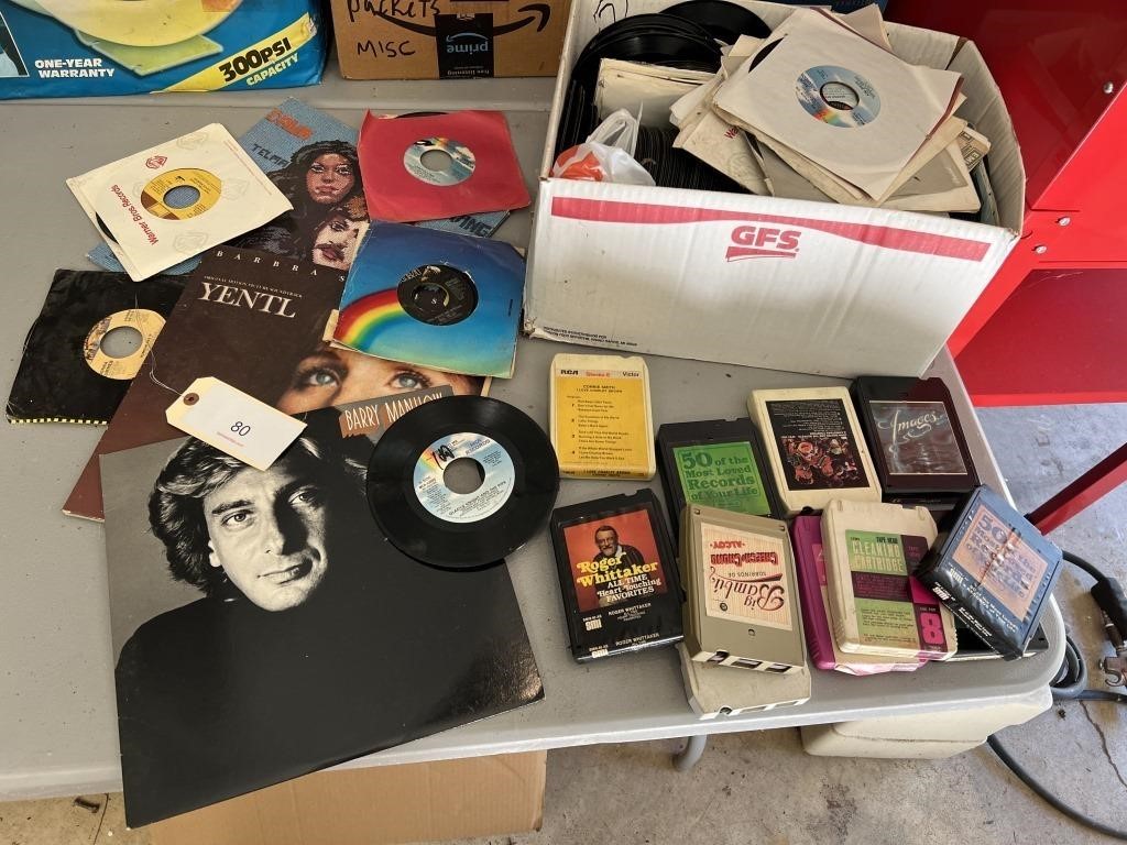 VYNIL 45 RECORDS AND 8 TRACK TAPES