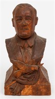 Folk Art Bust of a Man with Eagle Wood Sculpture