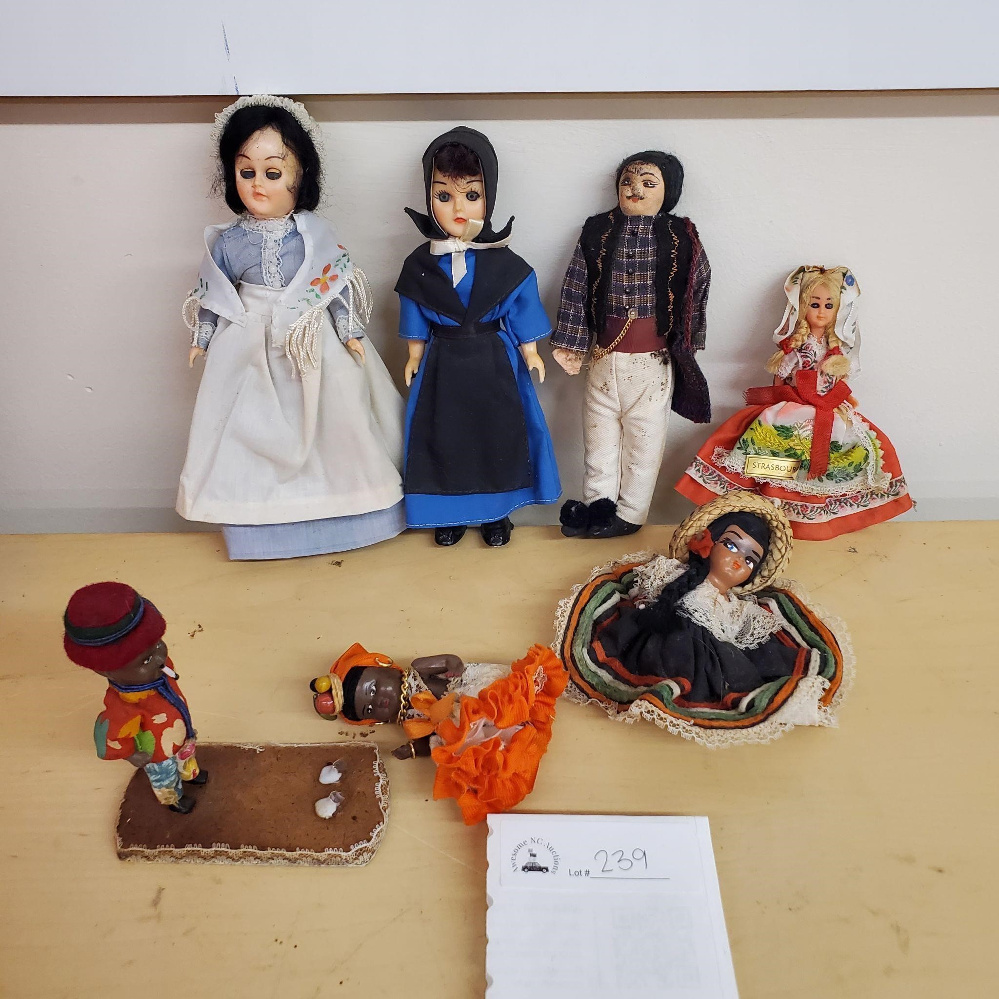 7 Vintage Dolls Various Cultures