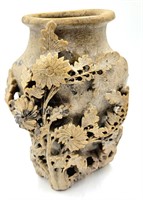 Soapstone Handcarved Floral Vase 7 5/8" Tall