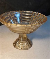 Peach pattern glass compote approx 7 inches tall