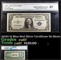 1935G $1 Blue Seal Silver Certificate Graded cu67