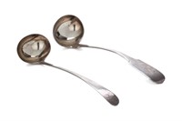 TWO SCOTTISH PROVINCIAL SILVER SAUCE LADLES, 50g