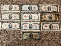 LOT OF 10 TWO DOLLAR RED SEAL FEDERAL RESERVE