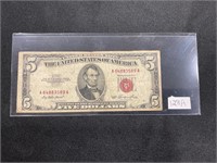 1953 $5 UNITED STATES FEDERAL RESERVE RED NOTE