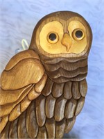 Owl Wood Intarsia Wall Hanging