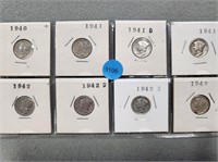 8 Mercury dimes; 1940-1943.  Buyer must confirm al