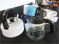 15 Items Including Tea Kettle, Coffee Pot,13 cups