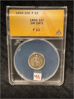 1856 SEATED DIME SMALL DATE ANACS F12