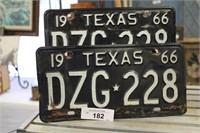 SET OF FRONT AND BACK 1966 TEXAS LICENSE PLATES