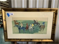 Framed Horse Jockey Signed Art