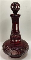 Ruby Cut To Clear Glass Floral Decanter