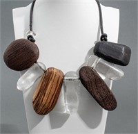 Wood and Rock Crystal Pendant Necklace