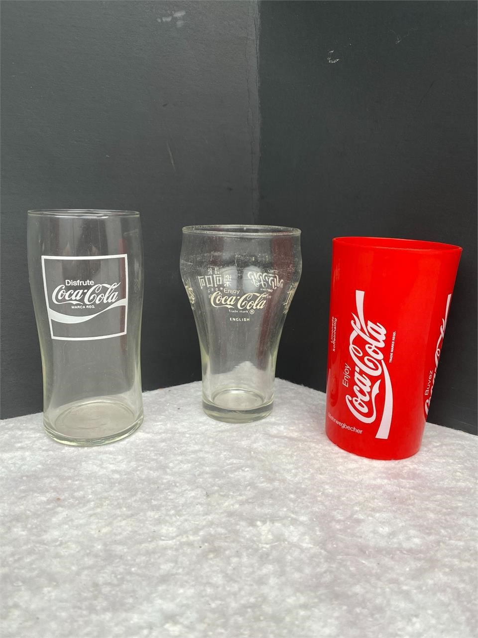 Lot of 3 Coca-Cola Foreign Advertising Glasses